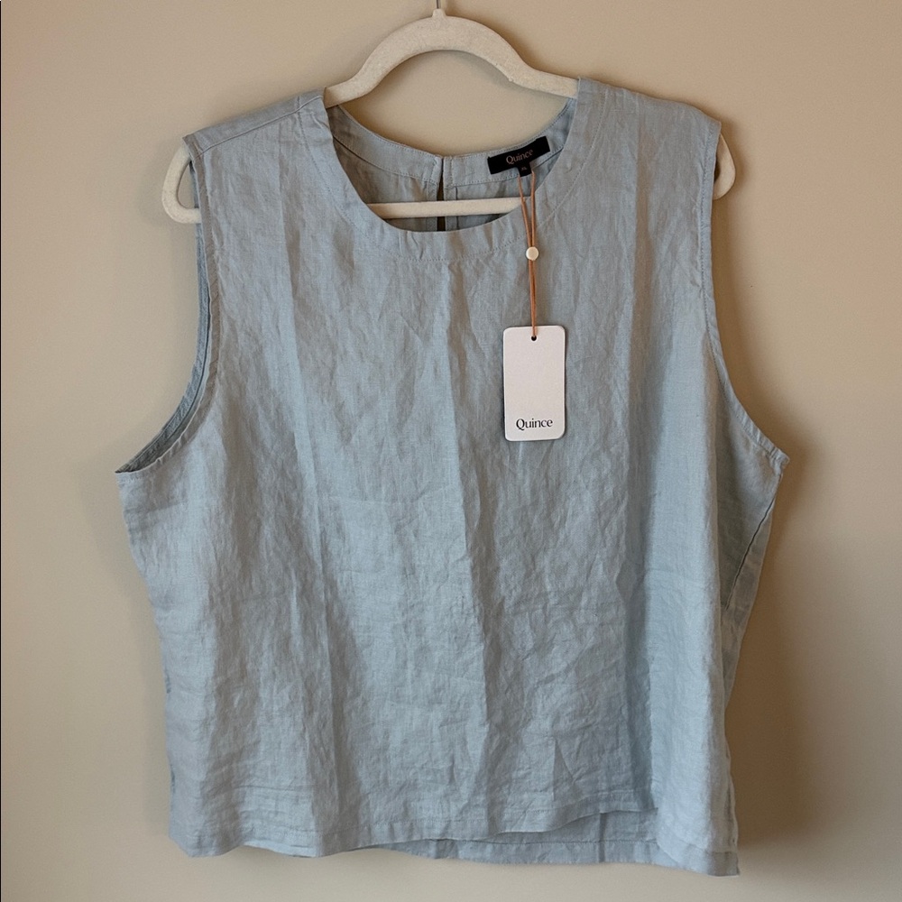 Quince Women's Soft Blue Linen Sleeveless Blouse